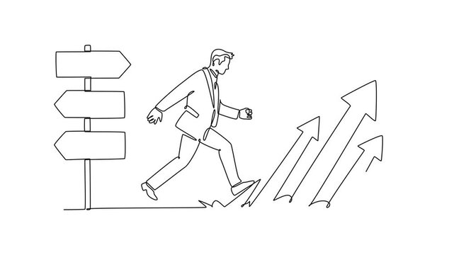 Taking initiative and driving success with action.Leaders concept. Single line draw design. Full length animation illustration. High quality 4k footage