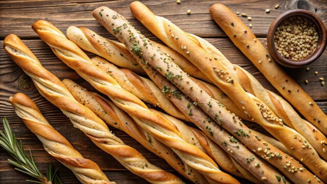 Top view of traditional italian breadsticks grissini