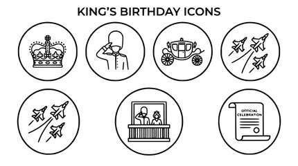 Obraz premium King's Birthday Celebration Icons: Crown, Guard, Carriage, Jets, Document