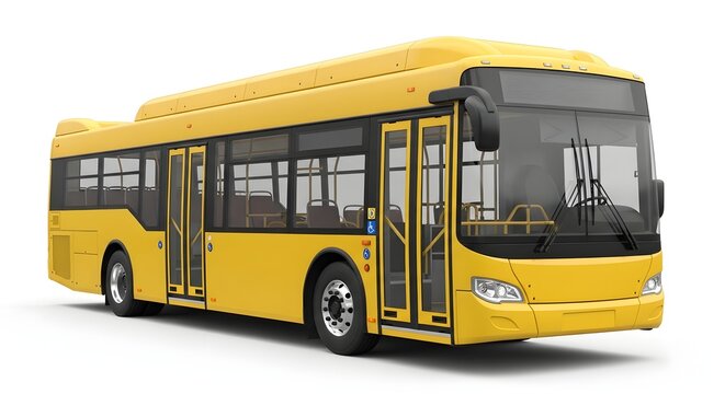 Yellow city bus isolated on white background