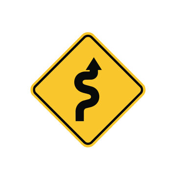 Yellow Winding Curvy Road Ahead Warning Traffic Sign Illustration