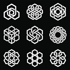 Fototapeta premium Modern geometric hexagonal knot logo set for corporate brand identity
