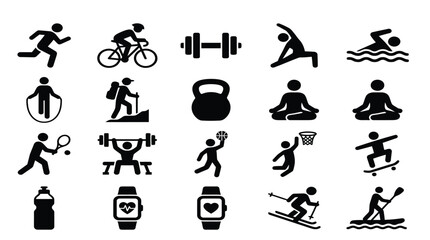 Obraz premium Fitness icons depict healthy routines.