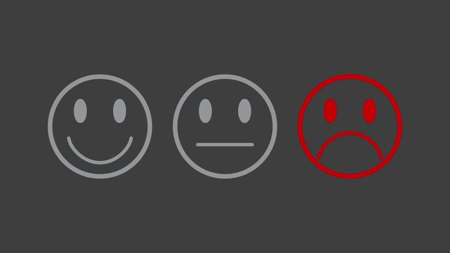 Video animation of a fictional website showing a mouse pointer clicking on a negative button (negative feedback) in a feedback survey. Business concept for online ratings.