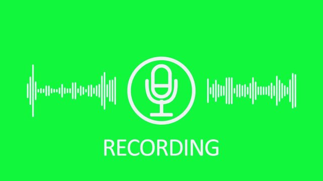 Video animation of a voice recording or broadcasting icon, microphone and sound waveform, voice message - close-up.