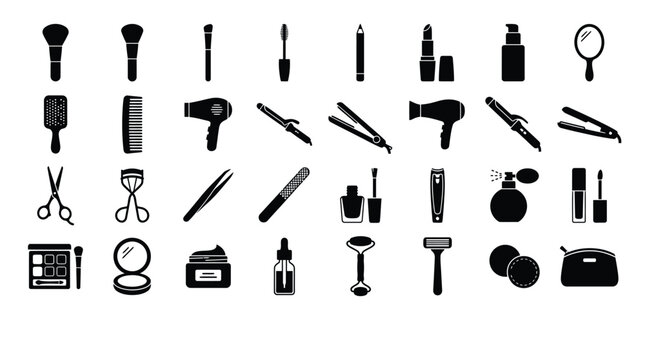 Cosmetics icons display beauty tools.