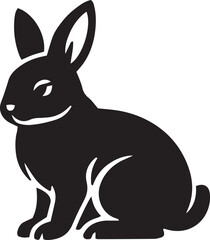 Obraz premium Cute black rabbit silhouette sitting gracefully simple vector illustration isolated on checkered background.