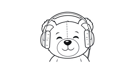 Cute Teddy Bear with Headphones, Listening to Music, Vector Illustration © beni