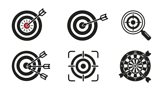 Target Icons: Aim, Goal, Focus, Precision, Strategy, Success, Dartboard Set