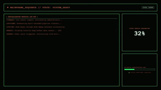 SciFi Mainframe Computer Reboot Sequence Screen Interface.