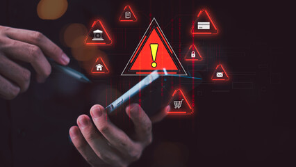 Cybersecurity specialist securing mobile banking transactions with phishing protection, online...