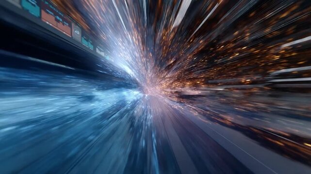Long Exposure Image of Light Streaks and Particles in Motion with Speed Effect