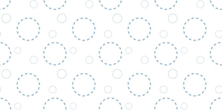 Minimalist seamless pattern featuring blue dashed circles on a crisp white background. design suitable for fabric or wrapping paper.