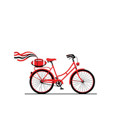 Fototapeta premium A minimalist bicycle with streamers and a football attached to the back on a clean white street, cinematic composition, limited palette of red and black, minimalist flat vector artwork, clipart