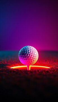 Neon-lit golf ball approaches hole with glowing rim, hole, ||neon lights