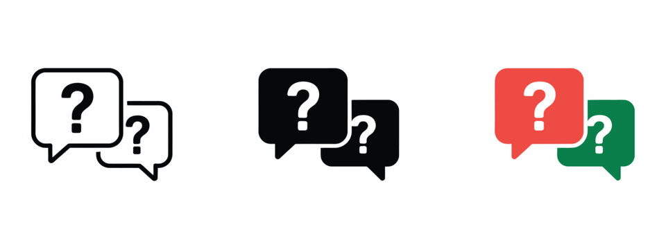 Question mark icon in speech bubble with check mark tick symbol illustrating frequently asked questions, customer support guidance