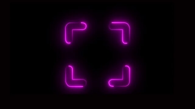 Neon line pink color QR code symbol icon on black background. Scanning QR code symbol Scan sign QR Code Bar Code, scan sign, QR scan interface.