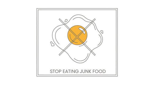 Stop Eating Junk Food: Fried Egg with Crossed Out Symbol, Healthy Lifestyle Concept