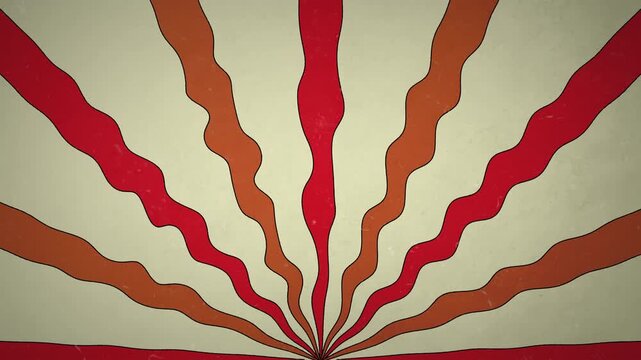 Retro wavy sunburst pattern background animation featuring vibrant red and orange stripes in motion video footage