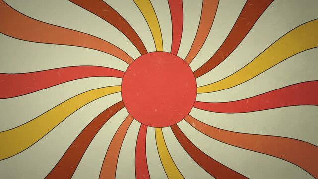 Retro sunburst animation featuring swirling orange and yellow waves for dynamic motion graphic video background display