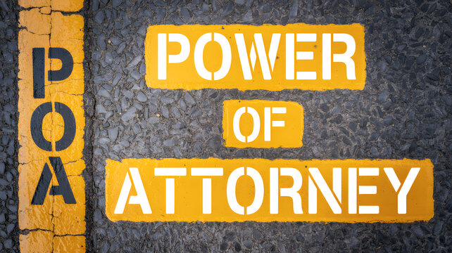 A power of attorney document on a textured surface with a yellow stripe