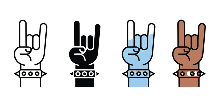 Rock and roll hand gesture elements illustrating iconic horn signs, music fandom symbols, concert expressions, festival culture graphics