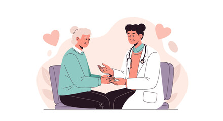 Obraz premium Doctor comforting elderly patient, illustration of compassionate healthcare and medical consultation