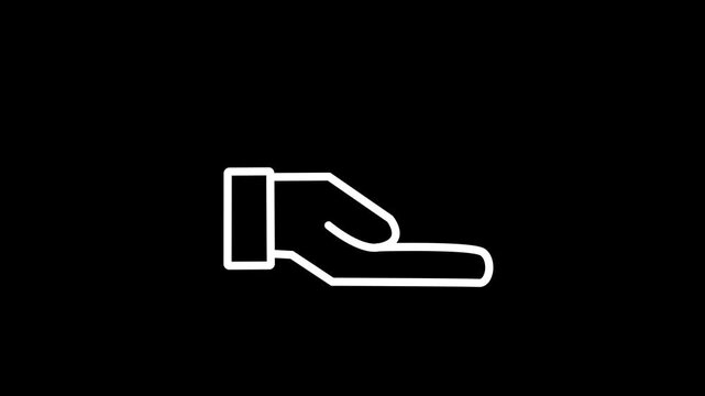 Glow hand love icon animation. hand up heart love. heart sign symbol animation, love of the upper jaw. Black background 4k animation.