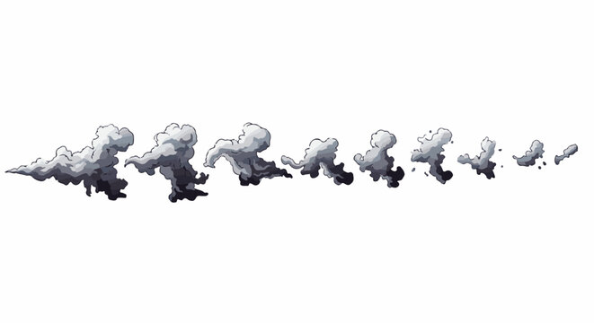 Pixel art animation frames of smoke dissipating over time
