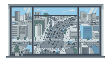 Obraz premium Cityscape View From Window Highrise.