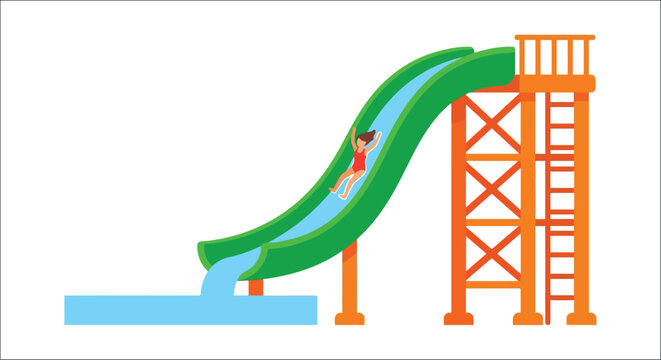 Water slide with person and tower vector illustration