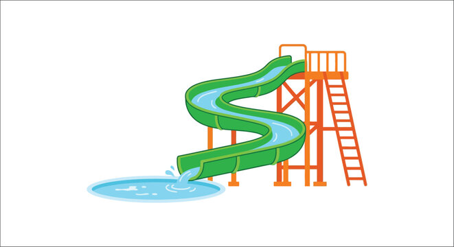 Water slide with tower and pool vector illustration on white background