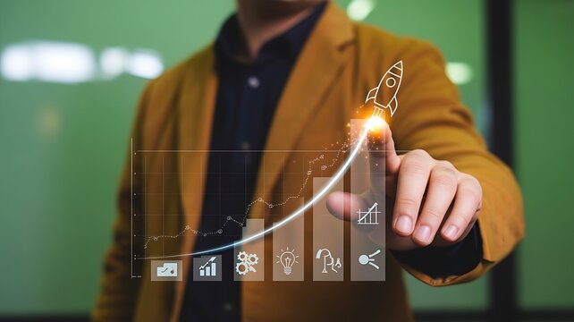 Businessman presenting growth strategy and performance improvement chart