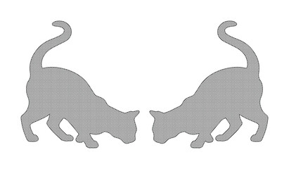 Minimalist cat silhouettes in grey, symmetrical feline vector shapes, pair of stalking cat icons for pet branding and graphic design © Asma