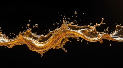 Obraz premium Dynamic splash of golden liquid isolated on black background