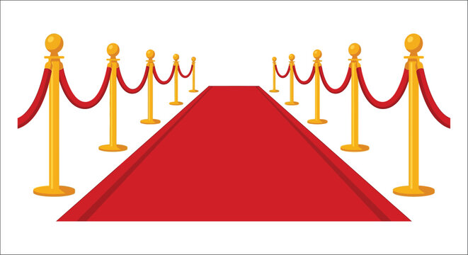 Red carpet with golden stanchions and ropes vector illustration