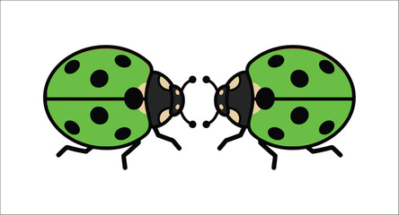 Fototapeta premium Two Green Ladybugs Facing Each Other Vector Illustration