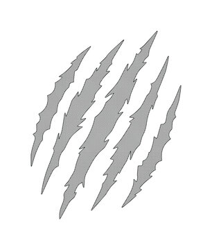 Aggressive animal claw marks vector, grey predator scratch marks on white background, sharp beast claw rip graphic for sports and gaming logos