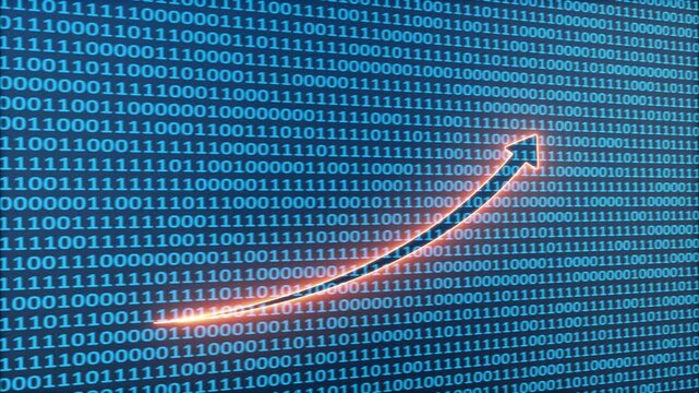 Upward Arrow Emerging from Binary Code Background data digital