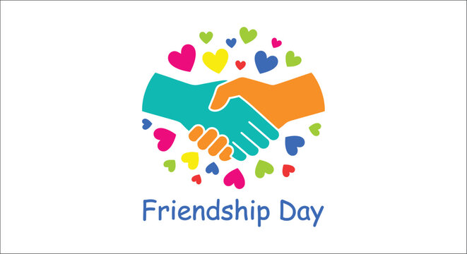 Handshake Illustration With Colorful Hearts And Friendship Day Text