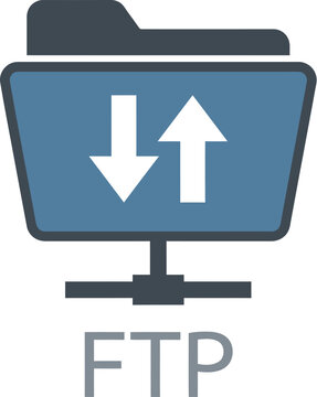 Blue folder icon with white arrows representing file transfer protocol