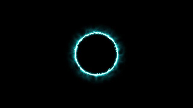 Fiery Energy Ring. Glowing Circular Flame with Intense Orange and Yellow Sparks on a Dark Background. High-Resolution 4K Abstract Motion Graphics for Sci-Fi and Fantasy Visuals