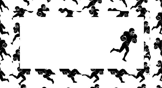 American Football Player Silhouette Frame Border - Dynamic Action Poses