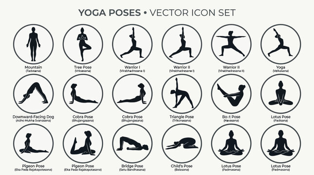 Yoga Poses Vector Icon Set Fitness Exercise Illustration Design