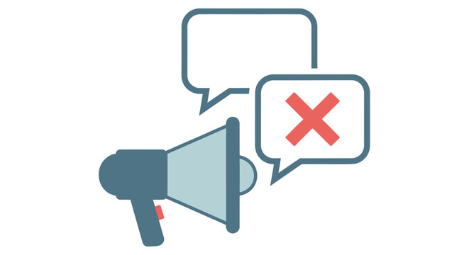 Muted megaphone with rejected speech bubble