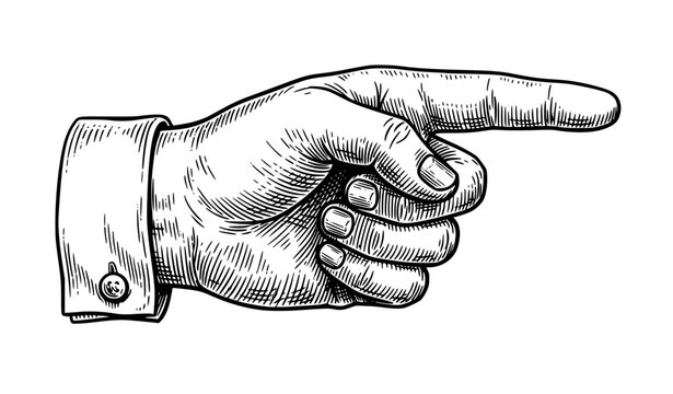 Hand drawn retro pointing forefinger vintage vector illustration