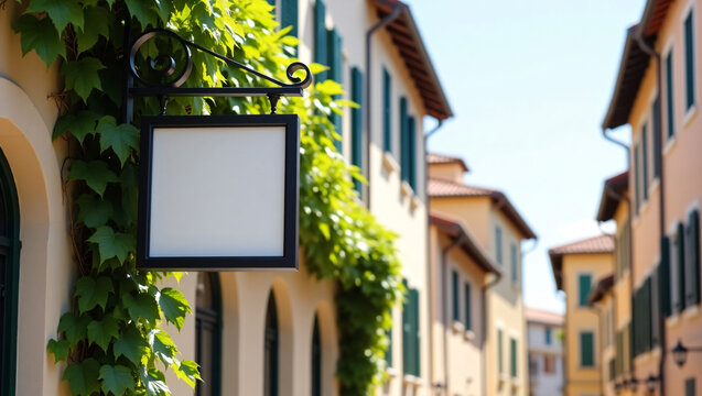 Blank Sign on Historic European Street Scene