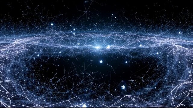 Light patterns form a circular design around a core as energy fluctuates, creating a captivating display of motion and shift in a dark space.