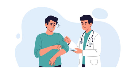 Fototapeta premium Doctor Examining Patient's Arm for Rash or Skin Condition, Medical Consultation
