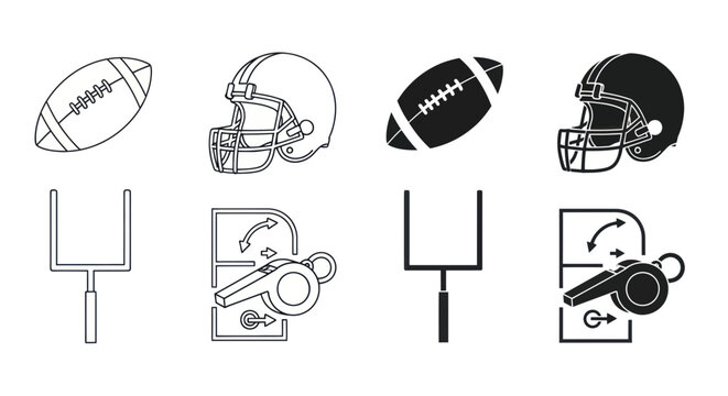 American Football Icons: Ball, Helmet, Goalpost, Whistle - Set